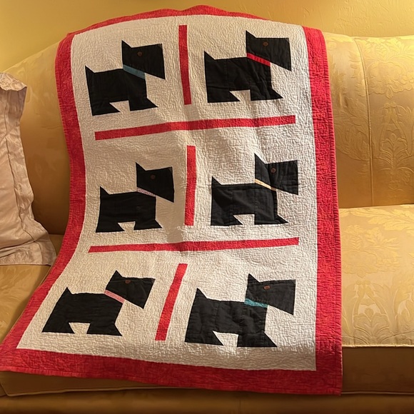 Handmade baby Quilt Scottie dog one side Dalmatian opposite site. Signed.